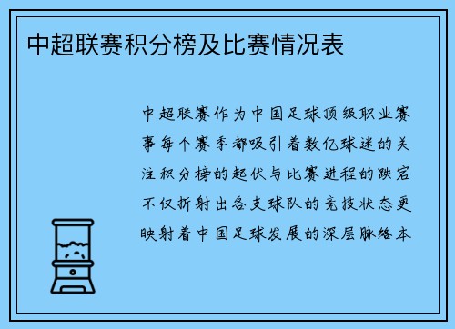 中超联赛积分榜及比赛情况表