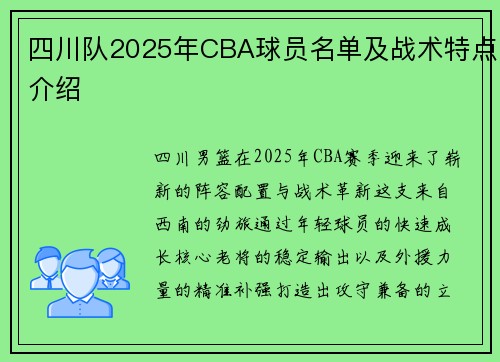 四川队2025年CBA球员名单及战术特点介绍